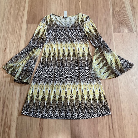 MSK Printed Dress, Brown/Yellow Combo, Size Small - Picture 5 of 8